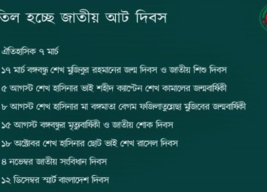 জাতীয় আট দিবস বাতিল হচ্ছে