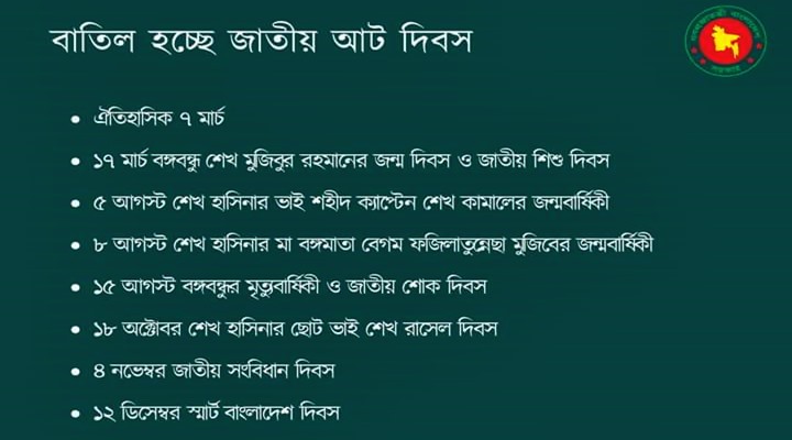 জাতীয় আট দিবস বাতিল হচ্ছে