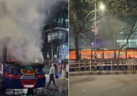 রাজধানীতে বিভিন্ন স্থানে ১২ ককটেল বিস্ফোরণ, বাসে আগুন