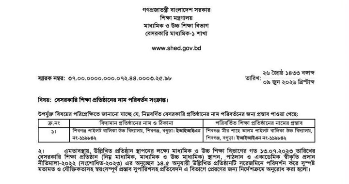 প্রতিমন্ত্রী শাহে আলমের নামে স্কুল নামকরণের প্রস্তাব
